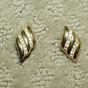 Vintage Christian Dior Germany Gold-Tone Chanel Set Crystals Clip-On Earrings